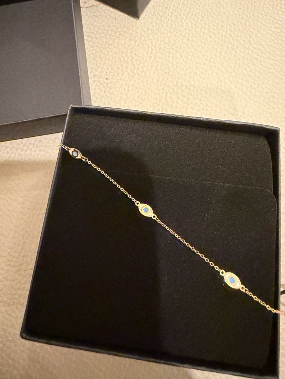 Pure 14k Gold Chain Bracelet with Blue Evil Eye Charms